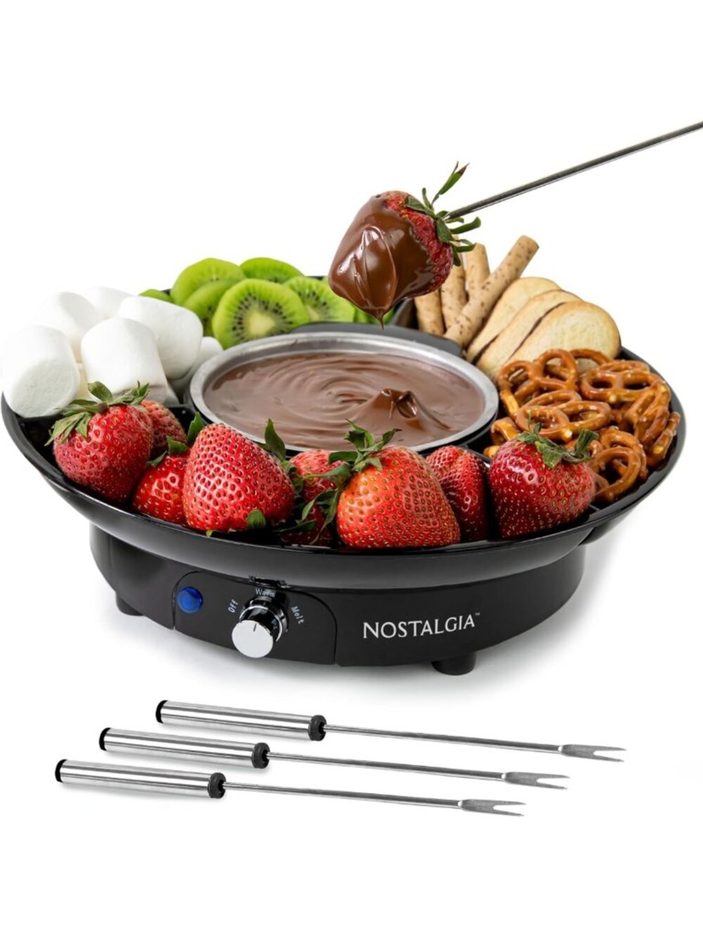 Electric Fondue Set - 10 oz Melting Pot, 4 Forks & Serving Tray - Cheese